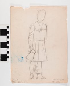 Dibujo a lápiz en papel de niña con vestido, llevando una jarra, con una planta en una maceta a sus pies de Otto Burian